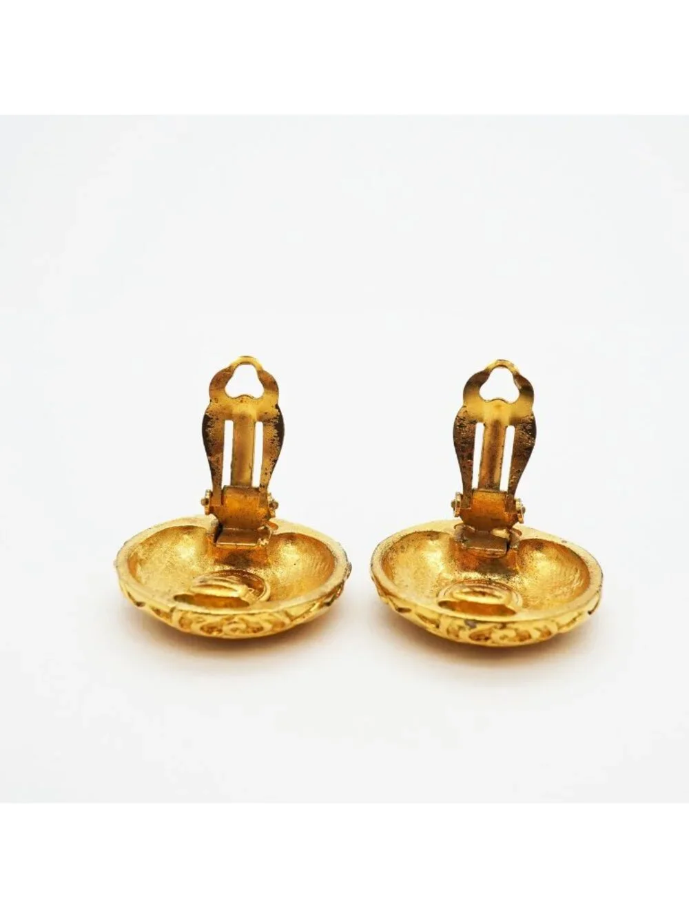 Chanel Earrings Vintage CC Logo Round Circle Gold Plated